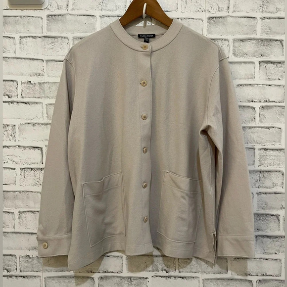 Women’s Eileen Fisher Chalk wool mandarin collar jacket and pants, beige, Large - Picture 4 of 8